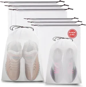 6 PCS Clear Shoe Bags for Travel - 3 Extra Large (17.7"x13.8") & 3 Large (15.7"x11.8"), Drawstring Travel Shoe Bags for Compression Packing,Road Trip Cruise Travel Essentials Shoe Storage