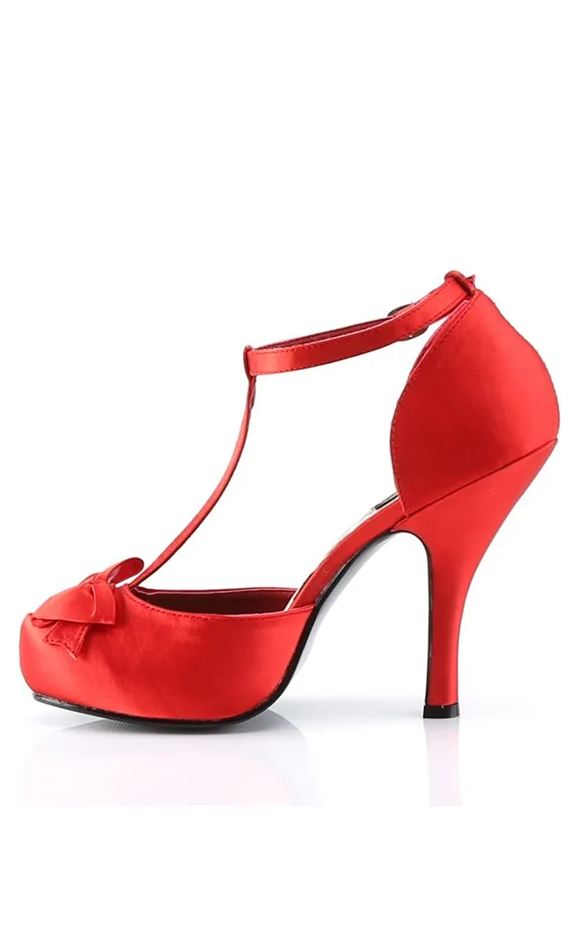 CUTIEPIE-12 Red Satin Heels