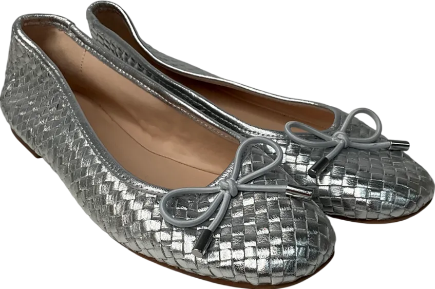 Dune Metallic Woven Leather Bow Detail Ballet Pumps UK 5 EU 38 👠