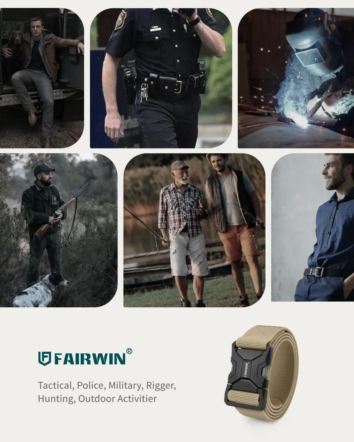 FAIRWIN Tactical Belt Men, 1.5" Stretch Nylon Web Military Hiking Rigger Work Belts with Quick-Release Seatbelt Buckle