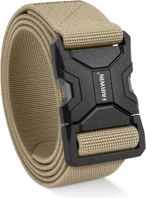 FAIRWIN Tactical Belt Men, 1.5" Stretch Nylon Web Military Hiking Rigger Work Belts with Quick-Release Seatbelt Buckle
