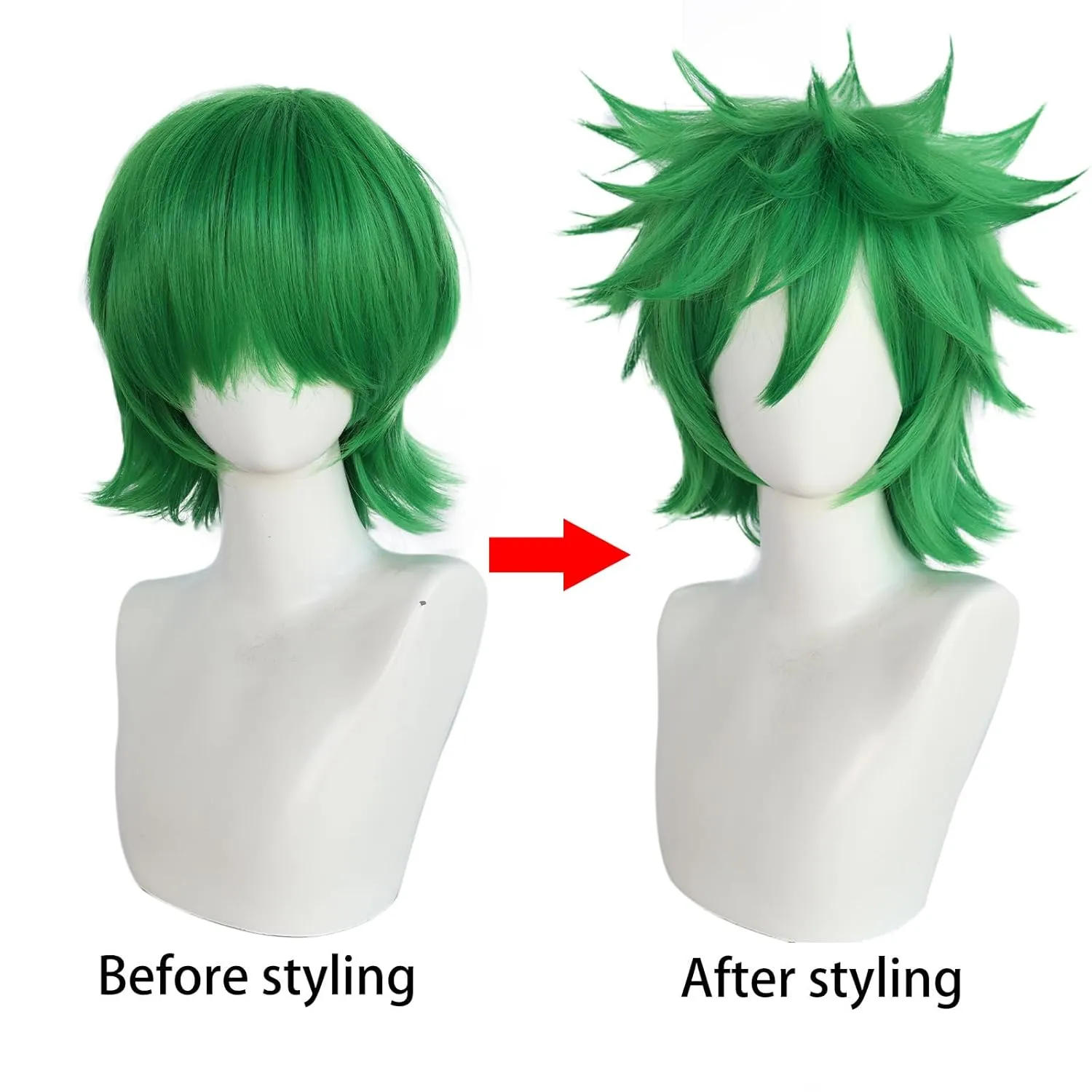 JoneTing St Patrick's Day Short Green Spiky Wigs?? Hair Cap?? for Men Spiky Greened Wig with Bangs Short Green Wig with Bangs Light Green Messsy Wigs Cosplay Halloween Theme Party Costume Outfit