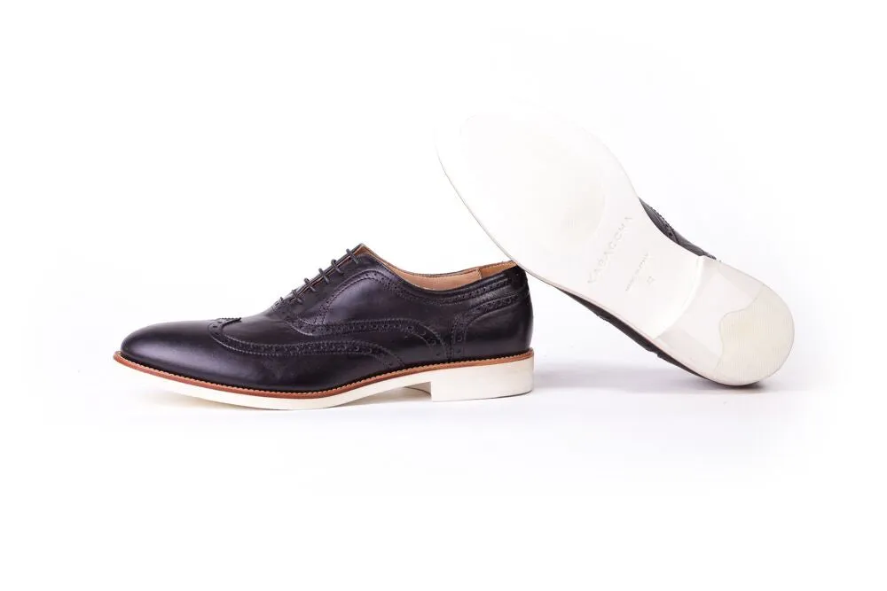 Men's Black & Tan Accented with White Sole Brogue Wingtip (Ex-115)
