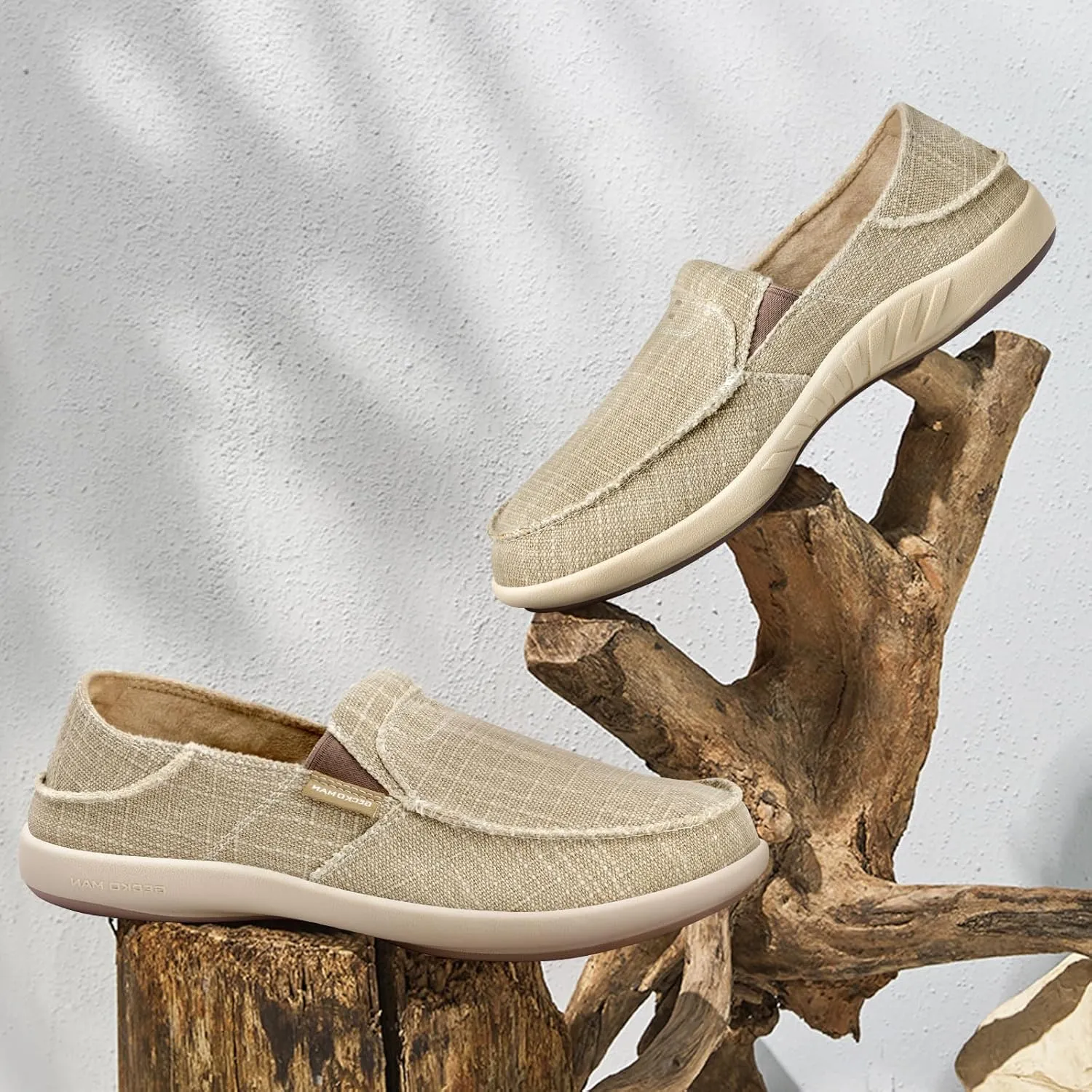 Mens Slip On Shoes, Mens Boat Shoes with Arch Support, Orthopedic Canvas Loafers for Plantar Fasciitis, Indoor & Outdoor Walking Slippers Shoes for Pain Relief