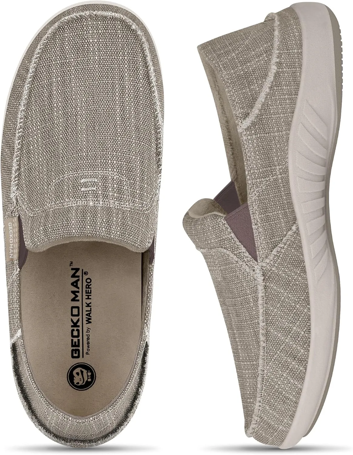 Mens Slip On Shoes, Mens Boat Shoes with Arch Support, Orthopedic Canvas Loafers for Plantar Fasciitis, Indoor & Outdoor Walking Slippers Shoes for Pain Relief
