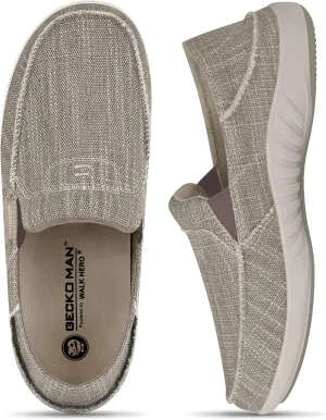 Mens Slip On Shoes, Mens Boat Shoes with Arch Support, Orthopedic Canvas Loafers for Plantar Fasciitis, Indoor & Outdoor Walking Slippers Shoes for Pain Relief