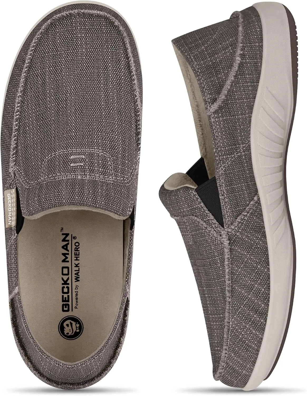 Mens Slip On Shoes, Mens Boat Shoes with Arch Support, Orthopedic Canvas Loafers for Plantar Fasciitis, Indoor & Outdoor Walking Slippers Shoes for Pain Relief