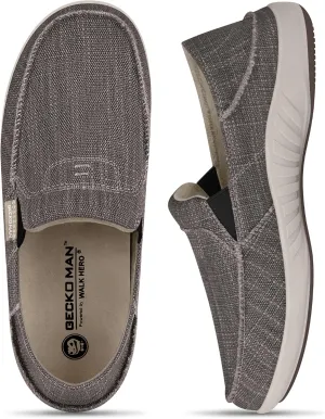 Mens Slip On Shoes, Mens Boat Shoes with Arch Support, Orthopedic Canvas Loafers for Plantar Fasciitis, Indoor & Outdoor Walking Slippers Shoes for Pain Relief