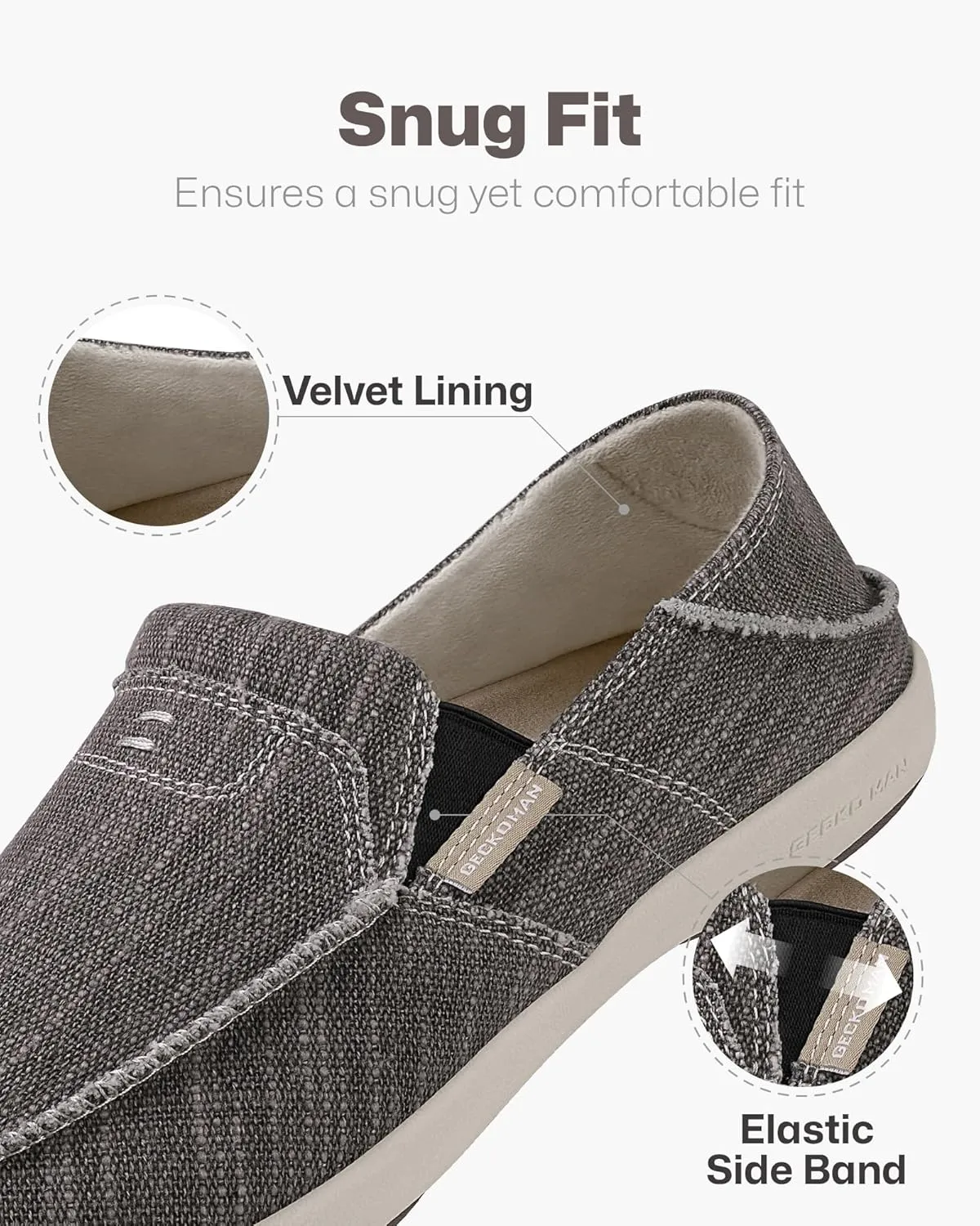 Mens Slip On Shoes, Mens Boat Shoes with Arch Support, Orthopedic Canvas Loafers for Plantar Fasciitis, Indoor & Outdoor Walking Slippers Shoes for Pain Relief