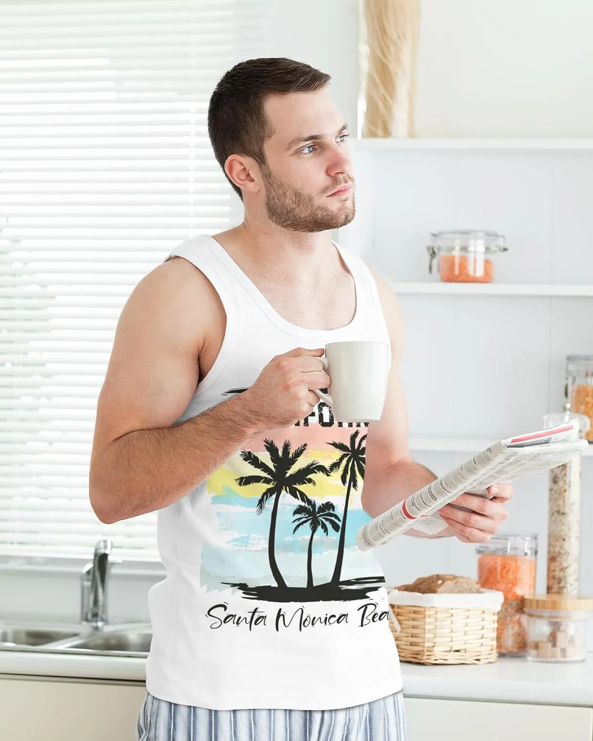 Nidoul Mens Beach Tank Tops Summer Graphic Palm Tree Sleeveless Shirts for Men Vacation Gym Running Workout Tank Top