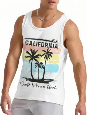 Nidoul Mens Beach Tank Tops Summer Graphic Palm Tree Sleeveless Shirts for Men Vacation Gym Running Workout Tank Top