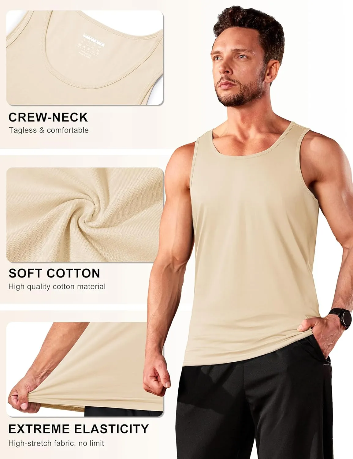 TACVASEN Men's Tank Top Cotton Moisture Wicking Muscle Shirt Summer Sleeveless Shirts Gym Workout Tank