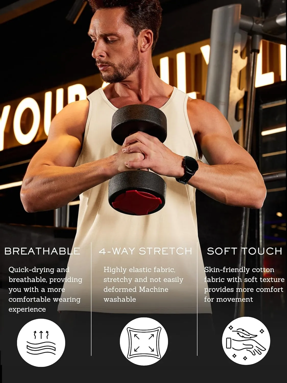 TACVASEN Men's Tank Top Cotton Moisture Wicking Muscle Shirt Summer Sleeveless Shirts Gym Workout Tank