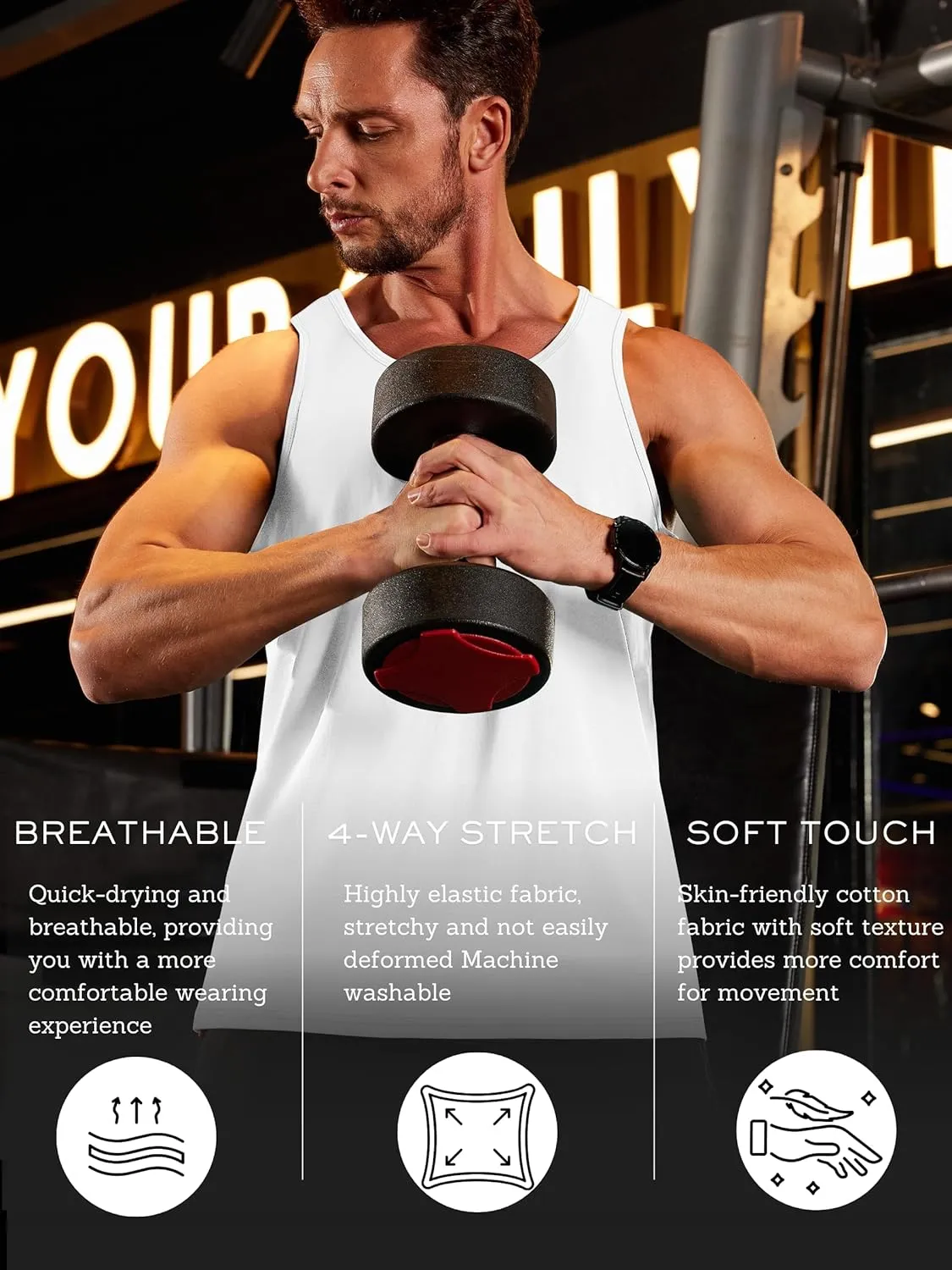 TACVASEN Men's Tank Top Cotton Moisture Wicking Muscle Shirt Summer Sleeveless Shirts Gym Workout Tank