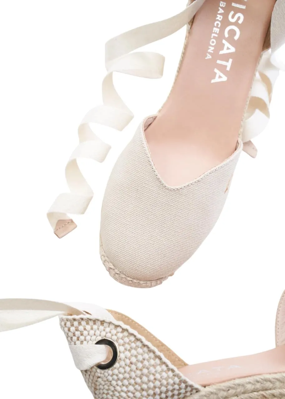 VISCATA Gava Canvas Wedge Handmade 2  Heel Women's Sandals with Breathable Cotton Canvas V-cut Vamp and 100% Natural Jute Midsole for all Casual Occasions