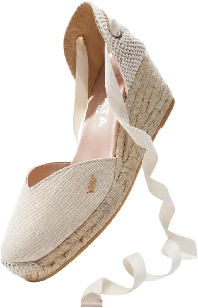 VISCATA Gava Canvas Wedge Handmade 2  Heel Women's Sandals with Breathable Cotton Canvas V-cut Vamp and 100% Natural Jute Midsole for all Casual Occasions