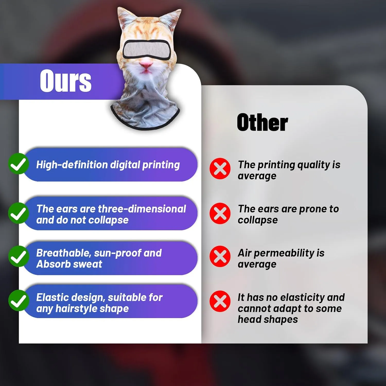 Winter Balaclava Cat Ski Mask Windproof with Ears Cute Full Face Shiesty Mask Animal Ski Face Mask for Outdoor Hiking Riding(2pcs-Type-A)