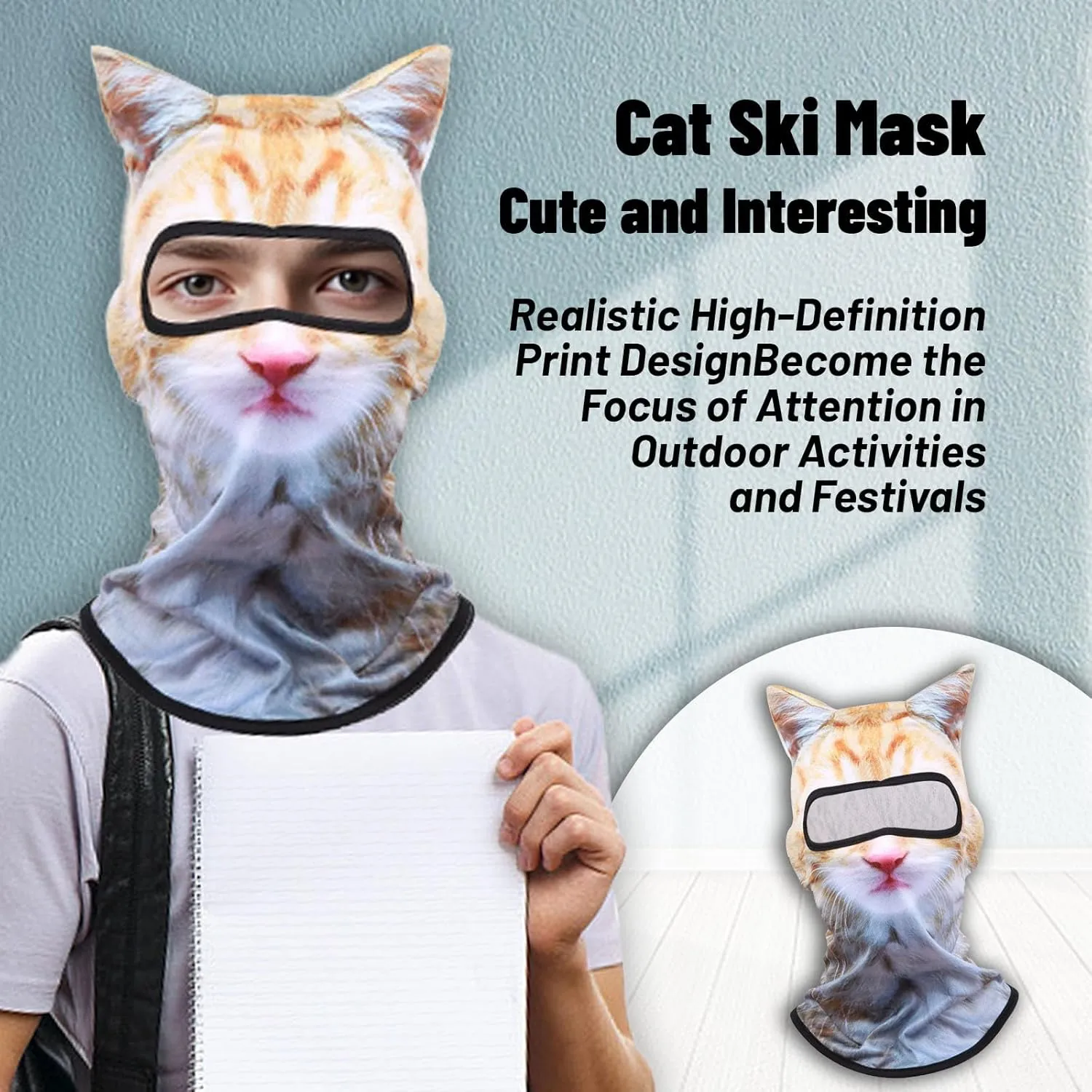 Winter Balaclava Cat Ski Mask Windproof with Ears Cute Full Face Shiesty Mask Animal Ski Face Mask for Outdoor Hiking Riding(2pcs-Type-A)